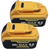 8000mAh Replacement for Dewalt Battery,Compatible with Dewalt 20V Battery DCB200 DCB206 DCB204 DCB203 With LED indicator light, it can be quickly charged and matched with the original charger,2 Packs