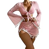 SKAYS 4 Piece Bikini Sets for Women with Wrap Coverup Bathing Suit Sexy Halter Top High Waisted Triangle Swimsuits