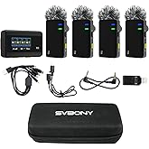 4-Person Wireless Lavalier Microphones Systems for Group Videos & Interviews, Compatible with iPhone, Android, Camera, 656ft Range, Smart Display, 2-Level Noise Reduction, Magnetic Mount,Safety Track