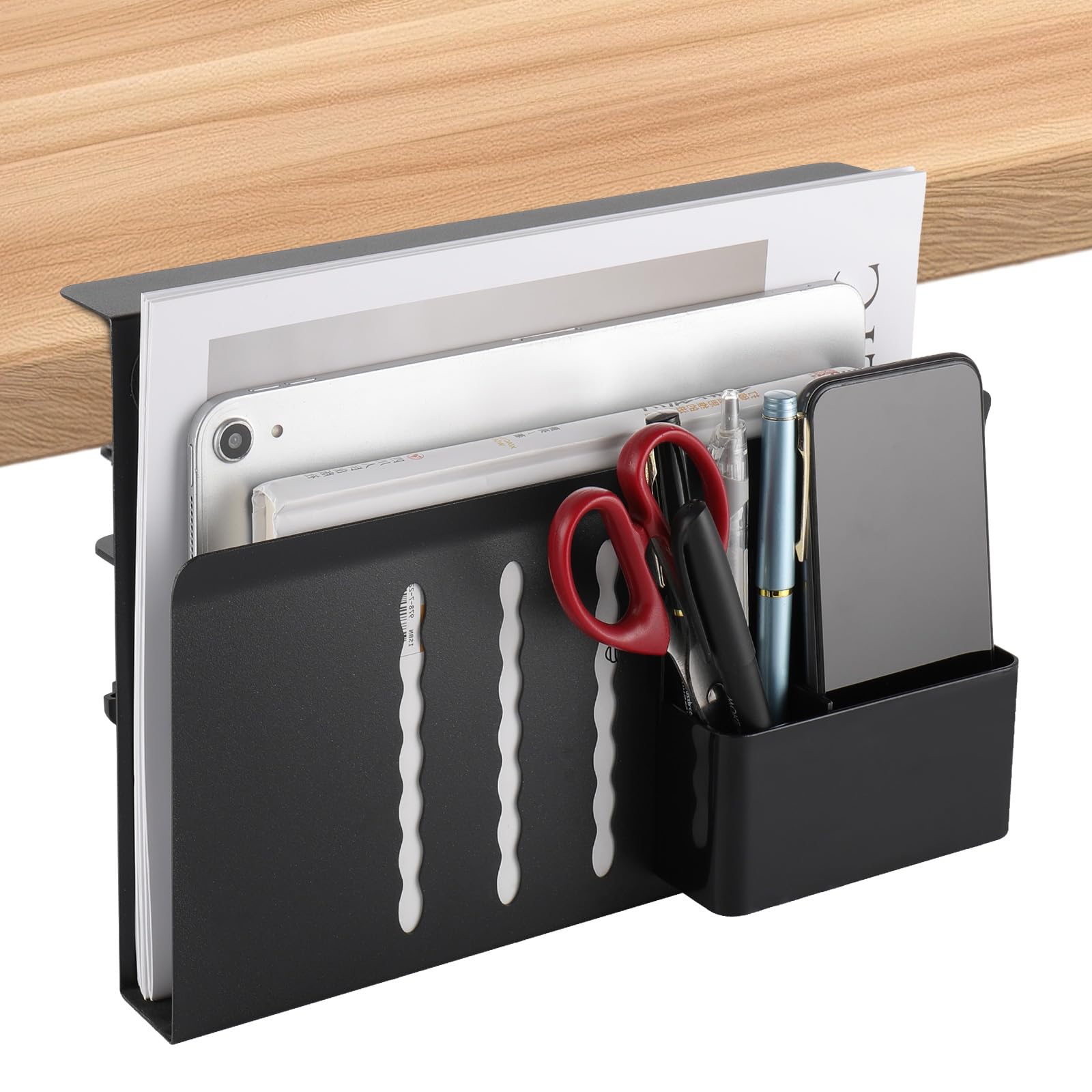 Edencomer Desk Side Storage, No Drilling Adjustable Under Desk Laptop Mount, Space-Saving Table Side Organiser Desk Tidy for Office and Home (Black)