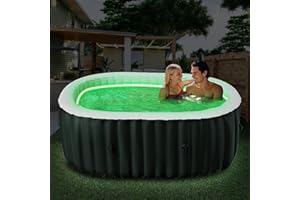 MEULBATY 2 Person Inflatable Hot Tub with LED Lights, Oval Blow Up Portable Hot Tub, Leak-Proof PVC Outdoor Spa with 100 Strong Air Jets, Pump and Insulated Cover, Side Table, 75” X 47”X 25”