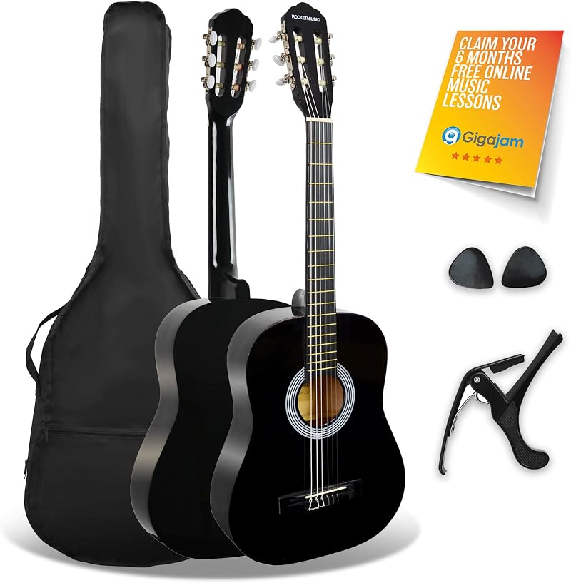 3rd Avenue XF 3/4 Size Classical Guitar Bundle with Nylon Strings Capo Gig Bag