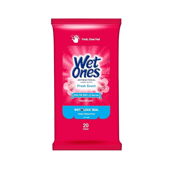 WET ONES ANTIBACTERIAL HAND WIPES, 20 COUNT