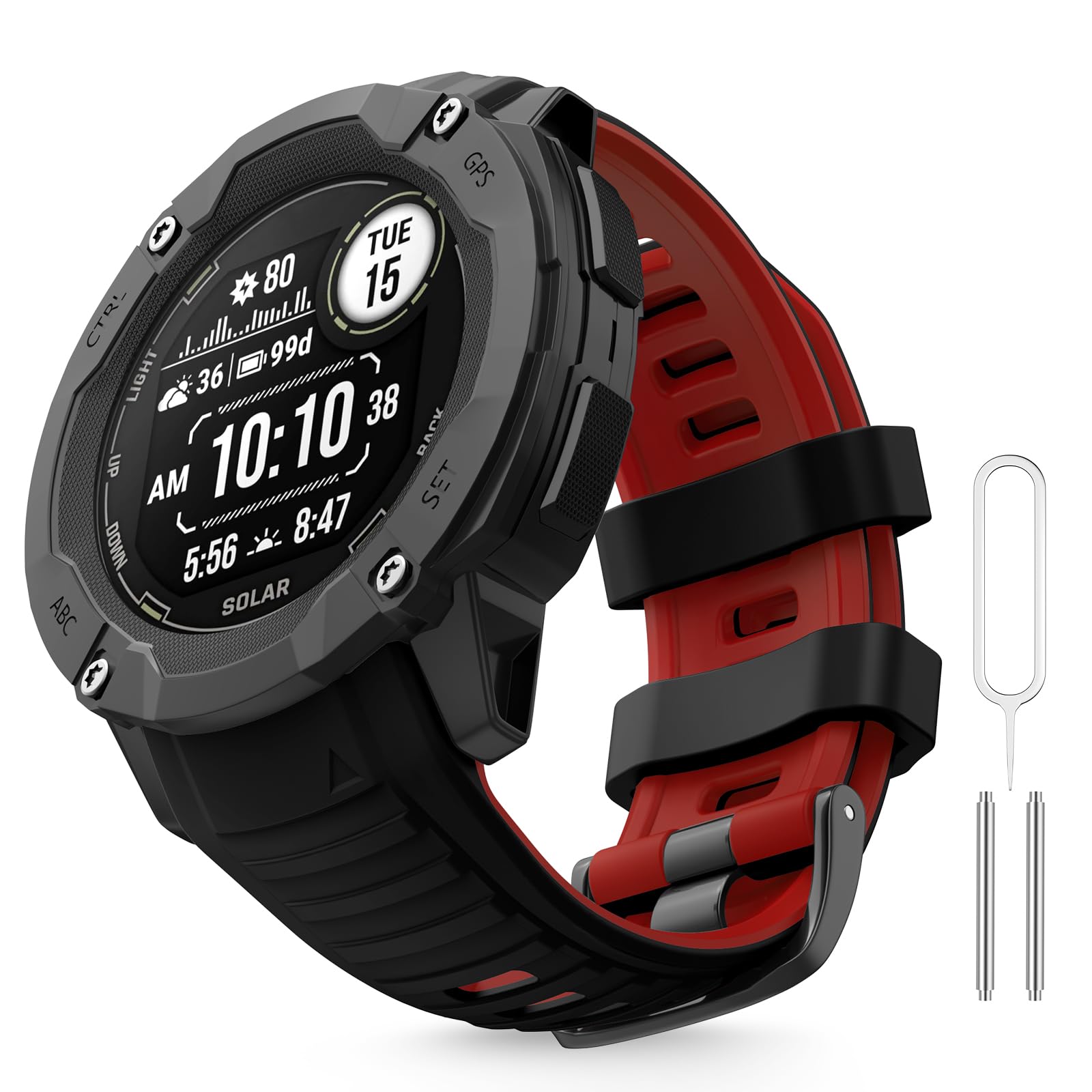 MYSNBKN 26mm Watch Strap for Garmin Instinct 2X/Instinct 2X Solar, Tactical Soft Silicone Replacement Strap with Adapter Tools