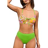 CUPSHE Women's Bikini Set Two Piece Swimsuit Scoop Neck Cutout Bow Tie Front Bathing Suit Crisscross Back Self Tie
