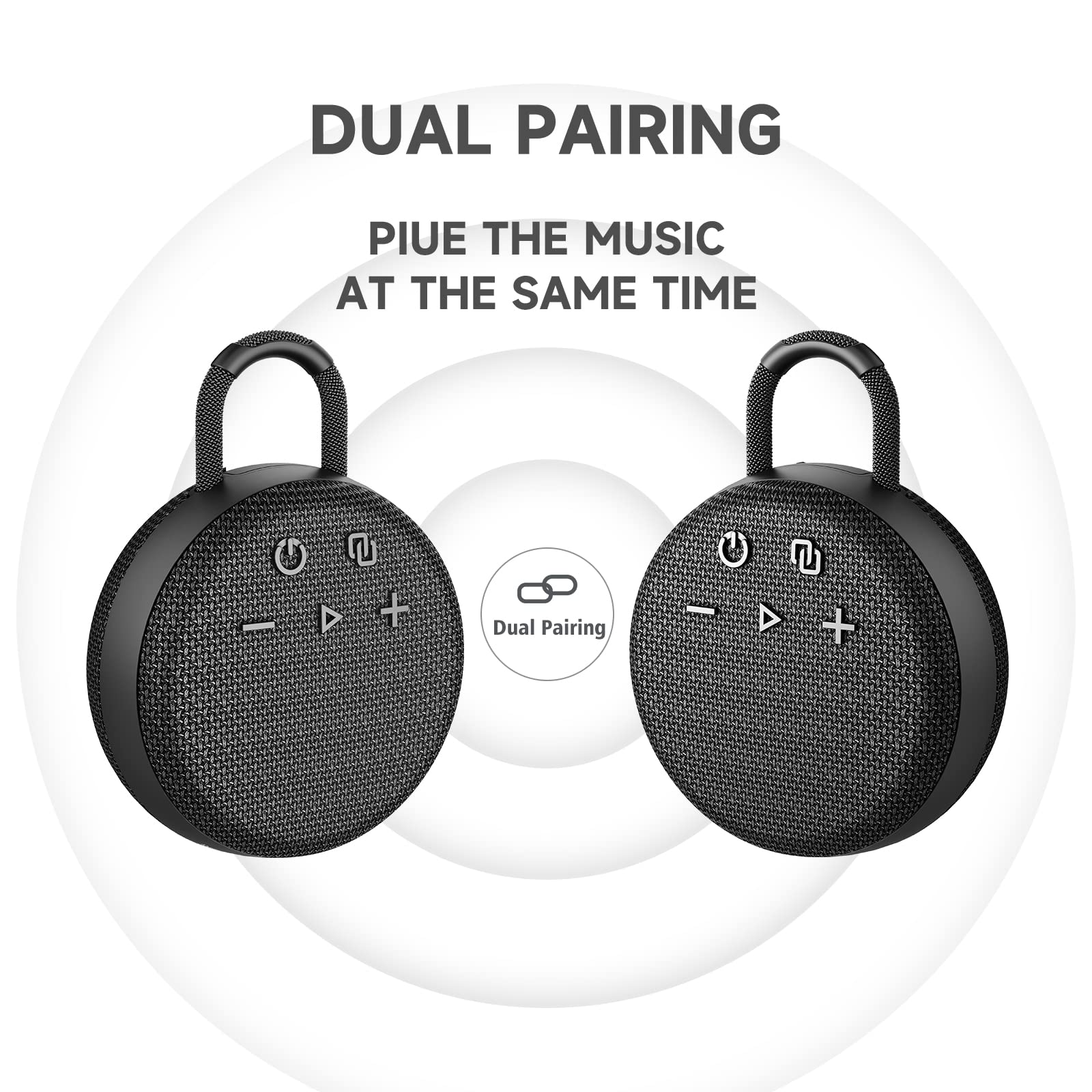 MusiBaby Mini Bluetooth Speaker – Bluetooth 5.3 with 6956C Chipset, IPX7 Waterproof, Rubberized Shell, Clip-On Lanyard, Ultra-Portable for Shower, Pool, Teens, Backpack, Gifts (Black)