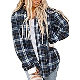 Asiertiy Womens Buffalo Plaid Flannel Shirt Long Sleeve Collar Button Down Blouses Lightweight Tops (XS-4XL)