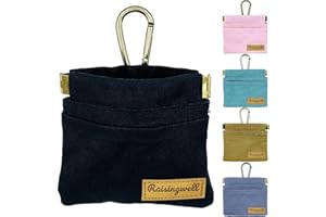 Raisingwell Dog Treat Pouch, Black Pocket Sized Pet Training Pouch, Cotton Fabric, Hand Free Dog Walking Bag with Carabiner, 