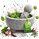Umien Granite Mortar and Pestle Set 8-Inch (3.5-Cup), Molcajete, Grey | 100% Granite, Avocado Tool Included, Molcajete Mexicano, for Guacamole, Spices, Herbs &amp; Pesto, Premium Kitchen Gift