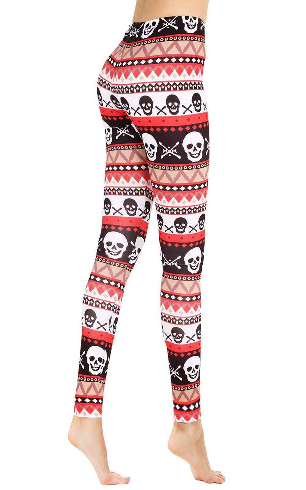 Sexy Skull Printed Leggings Skinny Pants for Women Halloween Party Costume Plus Size XL