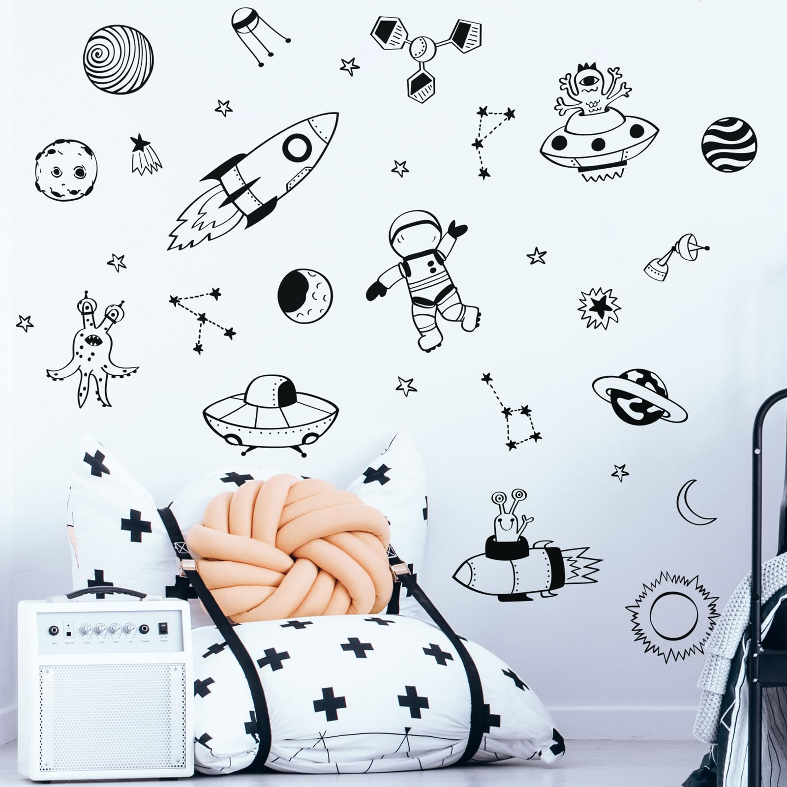 Stickerscape Space Wall Stickers (Space Doodles - Black) | Space Wall Decals, Space Stickers for Walls, Space Wall Decor| Easy to Apply, Cleanly Removable