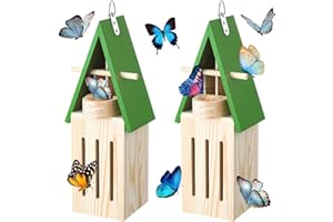 Newtay 2 Pcs Butterfly House and Feeder Butterfly Feeder Wooden Butterfly House Butterfly Habitat with Hooks for Hanging Outdoor Garden Outside Decor