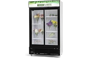 PROCOOL CREATIVE COOLING SOLUTIONS Procool 2-Door Floral Cooler - 35.3 Cubic Ft, 45” Wide, Energy Efficient Flower Fridge With Sliding Glass Doors, Illuminated Sign, White Interior & LED Lighting - White Flower Refrigerator