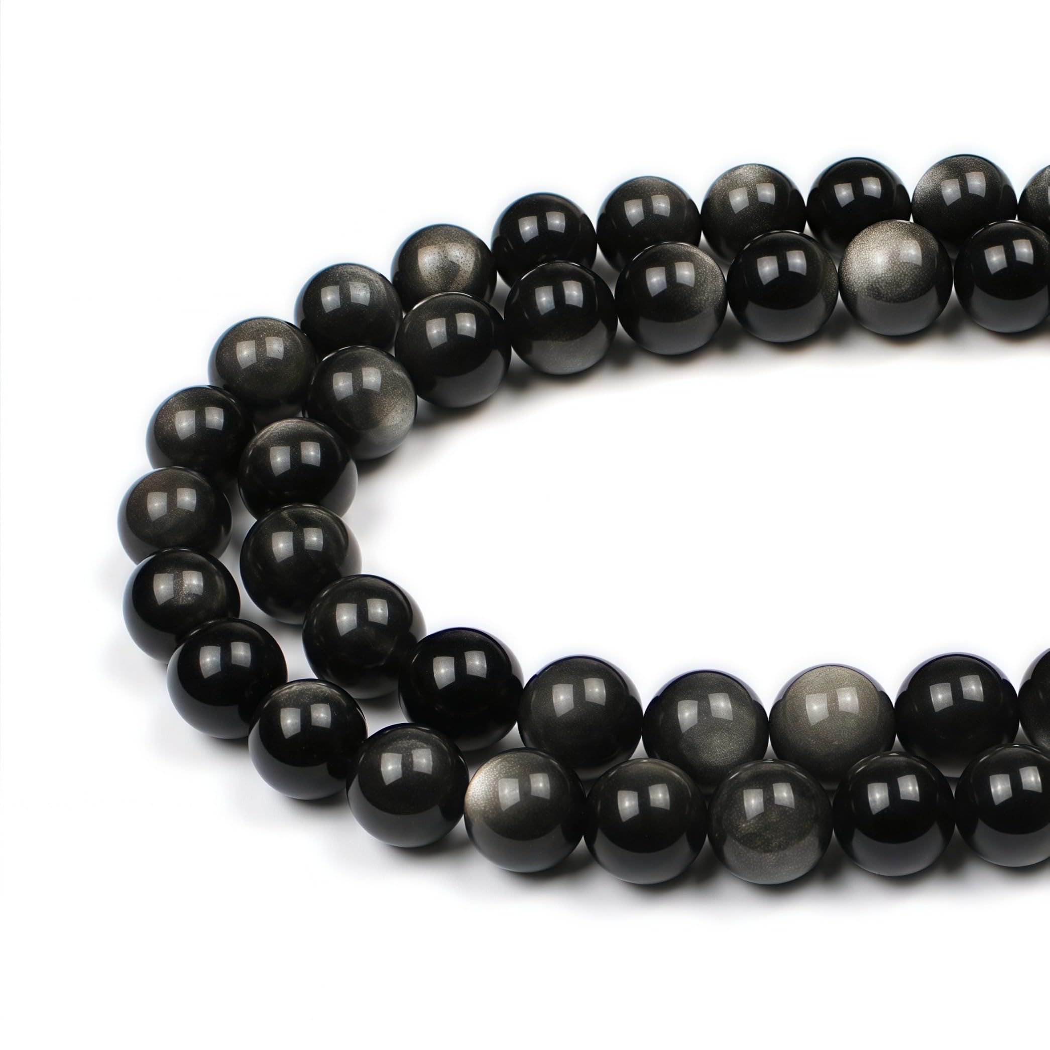 MJDCB Natural Round Stone Beads 6mm Silver Eye Obsidian Loose Gemstone Beads for Jewelry Making Bracelet Necklace 60pcs