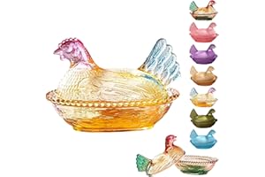 Hen on Nest Glass Dish, Crystal Glasses Candy Dish with Lid Hen-Shaped Chicken Fruit Bowl Dessert Snacks Plate Retro Bowl Jar