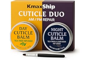 KmaxShip Tea Tree Oil Cuticle Balm Day & Night Set - Cuticle Cream & Butter for Dry, Damaged Cuticles - Includes Cuticle Brush for Easy Application - Cuticle Healing Treatment Moisturizer, 1.1 OZ 2PK