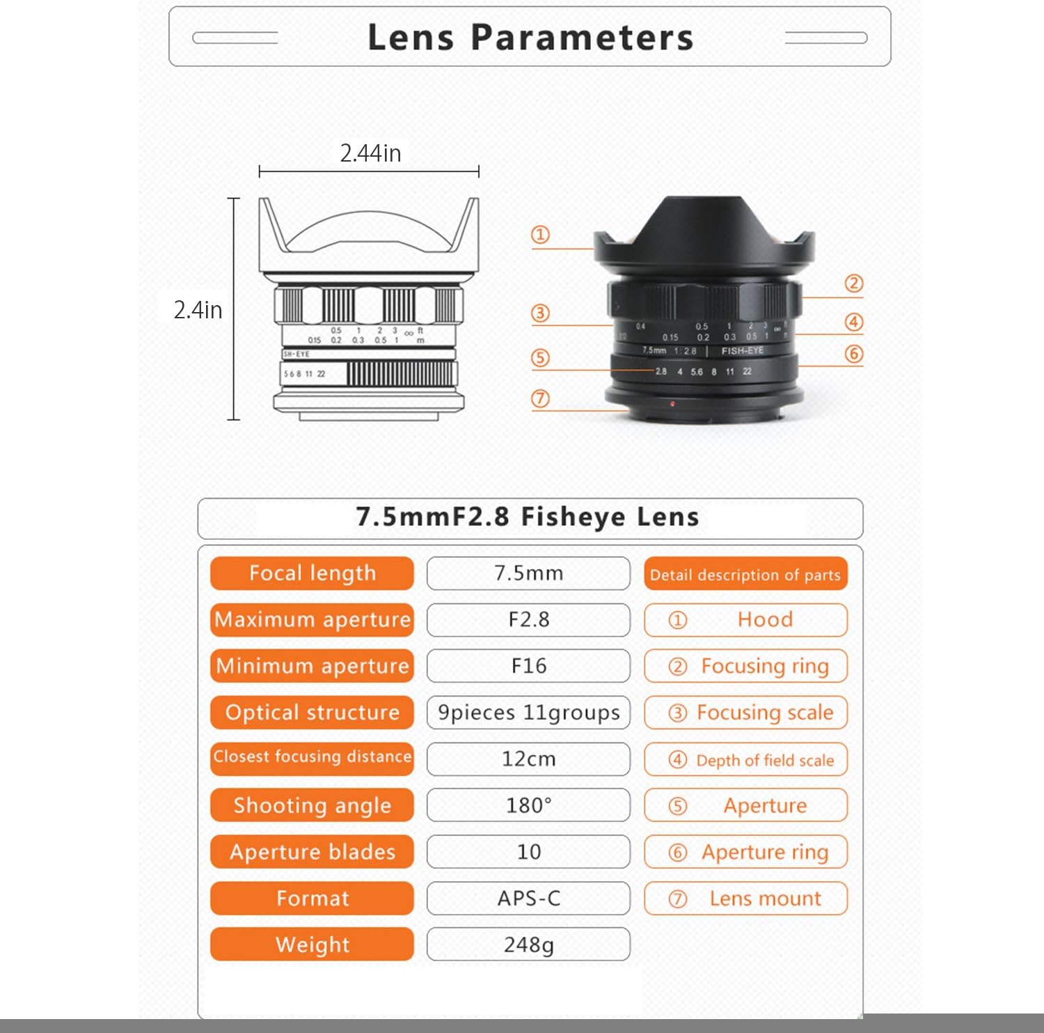 Huaban 7 5mm F2 8 180 Ultra Wide Angle Manual Prime Fisheye Lens For Canon Ef M Mount Aps C Mirrorless Camera M M2 M3 M5 M6 M10 M50 M100 M0 Mirrorless Camera Lenses Kolenik Camera