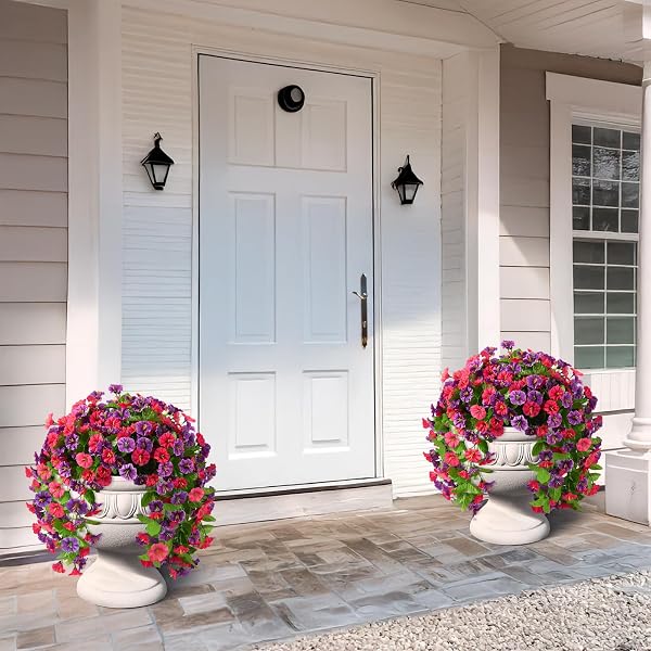 INQCMY ARTIFICIAL FLOWERS FOR OUTDOOR SPRING SUMMER DECORATION FAUX SILK MORNING GLORY FAKE HANGING FLOWERS UV RESISTANT LOOK REAL FOR HOME PORCH (HOT PINK&ORCHID-2B)