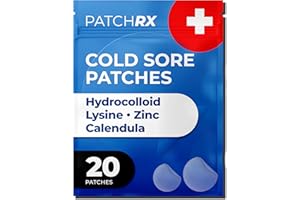 PatchRx Cold Sore Patches for Lips (20 Patches) Lysine, Calendula & Zinc – Hydrocolloid Cold Sore Patch for Lip (Night or Day-time Remedy), Fever Blister Patches
