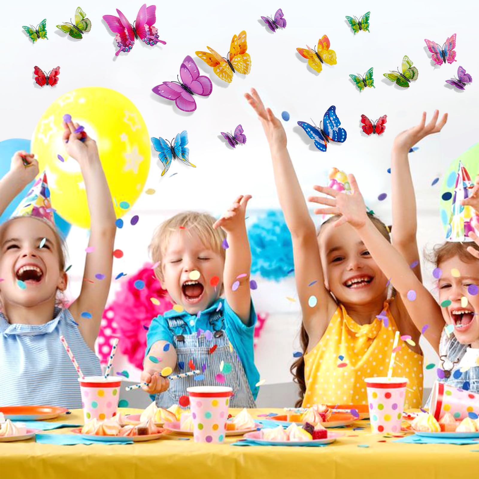 SAOROPEB 3D Butterfly Wall Decor, 24 Pcs Double Layer Butterfly Decorations for Party Decorations Locker Decor Refrigerator Decal, Reusable (Colorful)