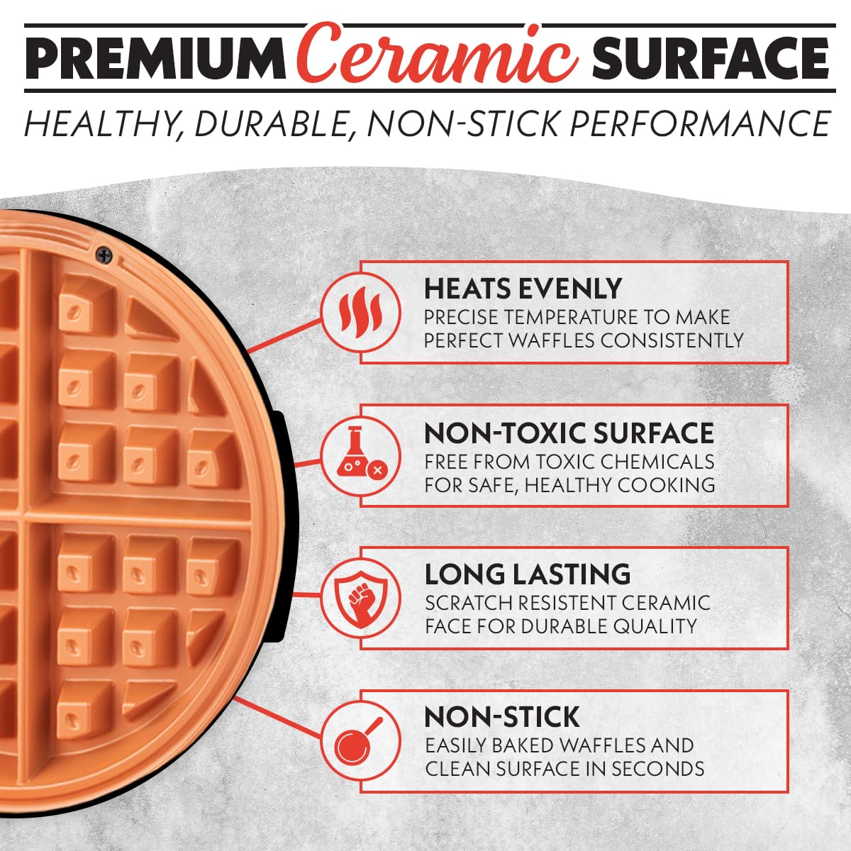 Gourmia Belgian Waffle Maker – Compact Design with Upright Storage, Adjustable Browning, and Easy-Clean Nonstick Ceramic Plates, Stainless Steel