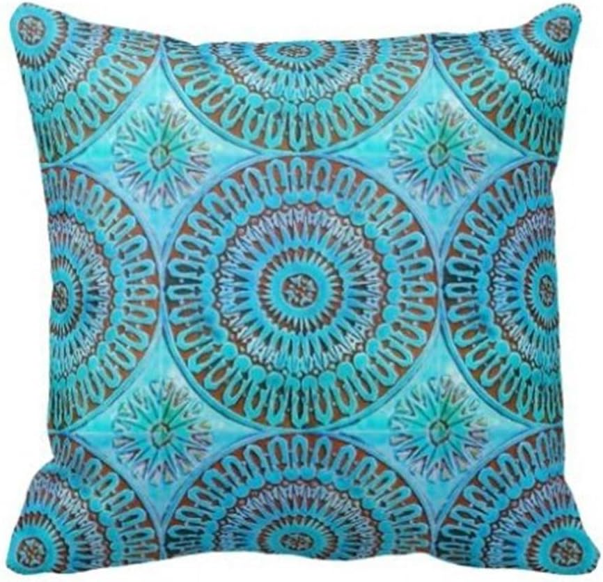 Damuyas Moroccan Tile Mandela Pattern Watercolor Cushion Cover Throw Pillowcase Square (Moroccan Tile)