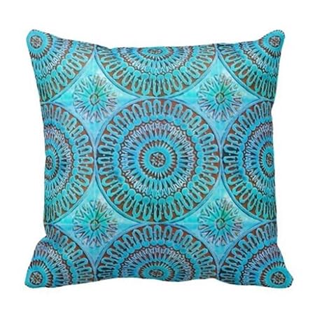 Damuyas Moroccan Tile Mandela Pattern Watercolor Cushion Cover