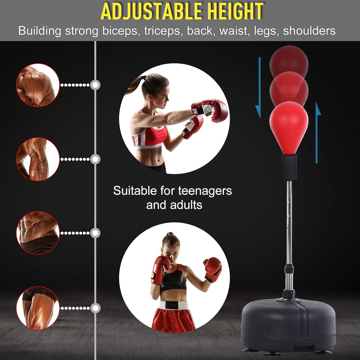 Soozier Punching Bag Free Standing w/Boxing Gloves Height Adjustable Boxing Ball Set Great for Training, Exercise, Fitness & Stress Relief - Red : Sports & Outdoors
