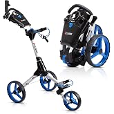 CUBE Cart - 3-Wheel Golf Push Cart | Ultra-Compact 14.5 Lb, Two-Step Fold, Adjustable Handle, Foot Brake, Umbrella Holder, Storage, 6 Colourways