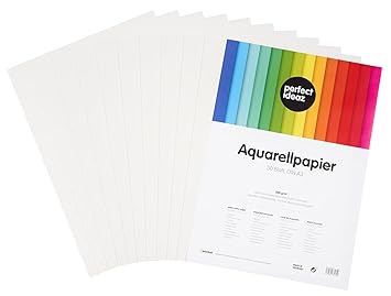 perfect ideaz 30 Blatt DIN A3 Aquarell-Papier 300g, Mal- & Zeichen-Block in weiß, Wasser-Farben Karton strukturiert & matt, w