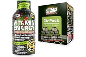 Pre Workout Vitamin Energy Drink - Keto Friendly Sugar Free Shots | Natural Clean Green Tea Caffeine with Proprietary Endurance Blend | Energize up to 7+ Hours - Sour Apple - 1.93 Fl Oz (Pack Of 24)