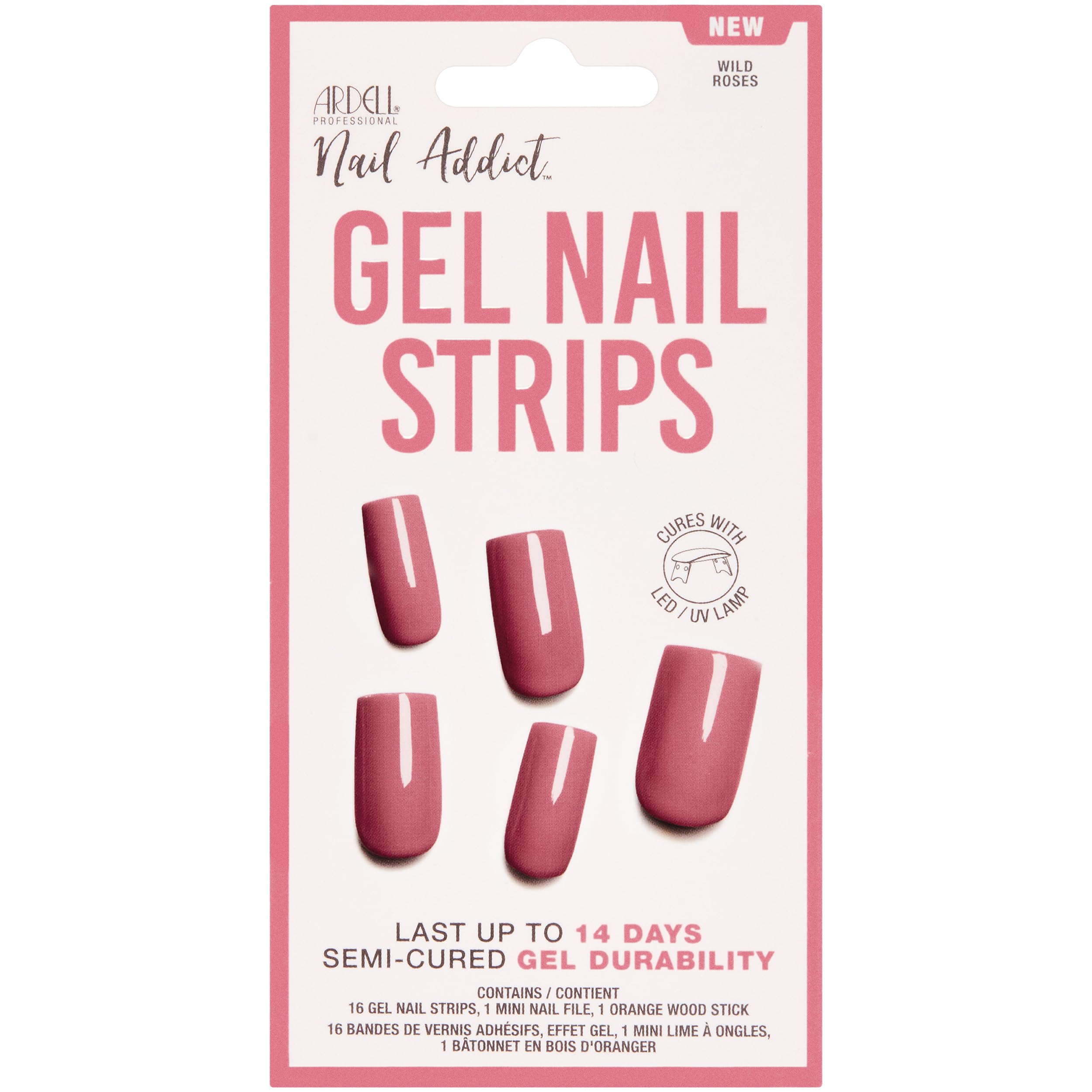 Ardell Nail Addict Gel Nail Strips, Cheers to Rosé, 16 Strips, Semi-Cured, Nail File Included (Pack of 1)