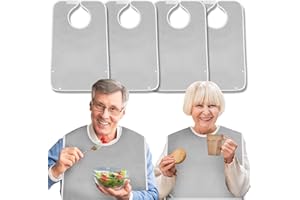 EpoBob 4 Pack Terry Cloth Adult Bibs with Crumb Catcher, Washable Adjustable Adult Bibs for Unisex Men Women Elderly Seniors