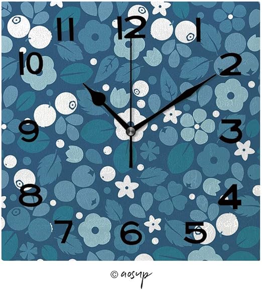 Amazon Com Fashsam 8 Inch Square Face Silent Wall Clock Vector Flat Flowers Leaves And Berries Silhouette Seamless Pattern Unique Contemporary Home And Office Decor