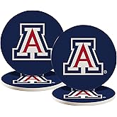 Desert Cactus University of Arizona Circle Ceramic Coasters 4 Pack UA Wildcats Absorbent Drink Coasters with Cork Backing (Design A)