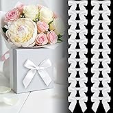 50 Pcs White Bows 3.5" Premade Satin Ribbon Twist Tie Bows for Crafts Treat Cookie Candy Bags Gift Wrapping Christmas Party Decoration Wedding Birthday Baby Shower Supplies (White)