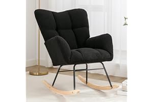 Sudwesto Modern Nursery Rocking Chair, Upholstered Glider Chair with High Backrest, Rocker Accent Armchair with Solid Wood Legs for Nursery Bedroom Living Room (Black Teddy)
