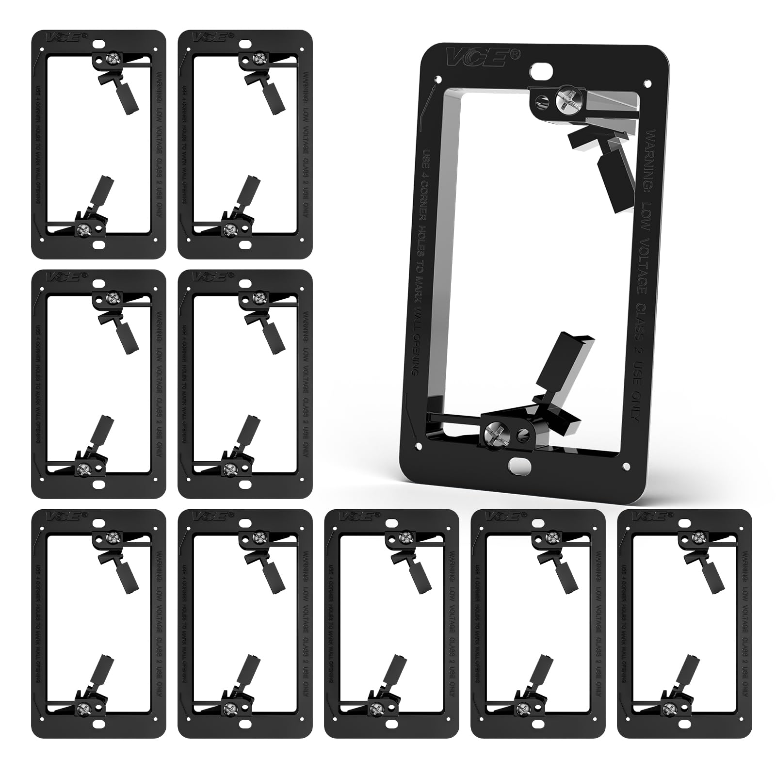 Photo 1 of ****MISSING PARTS**** VCE Low Voltage Mounting Bracket 10 Pack, Flush Low Voltage Box for Single Gang Wall Plate, Telephone Wires, Network Cables, HDMI, Coaxial, Speaker Cables, Black