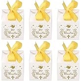 Yosoo Bautizo Party Favor Boxes, 50pcs Baptism Decorations Religious Gift Box First Communion Candy Boxes with Gold Ribbons for Christening Baby Shower Birthday Wedding Party(2.6x2.6x2.6 in)