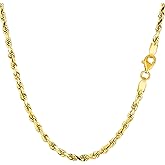 Jewelry Affairs 14k Yellow Solid Gold Diamond Cut Rope Chain Necklace, 2.75mm