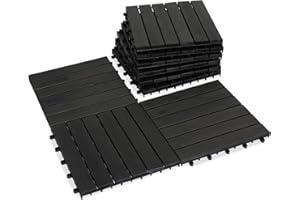 VICTORY RELAX Acacia Wood Decking Tiles 9PCS - Easy Snap Interlocking Deck Tiles for Patio Poolside Balcony Decor - All Weather Waterproof Flooring for Indoor & Outdoor (Round Joints)