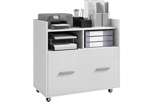 Vinsetto Lateral Filing Cabinet with Wheels and Open Storage Shelf, Mobile File Cabinet with Large Drawer and Adjustable Hang