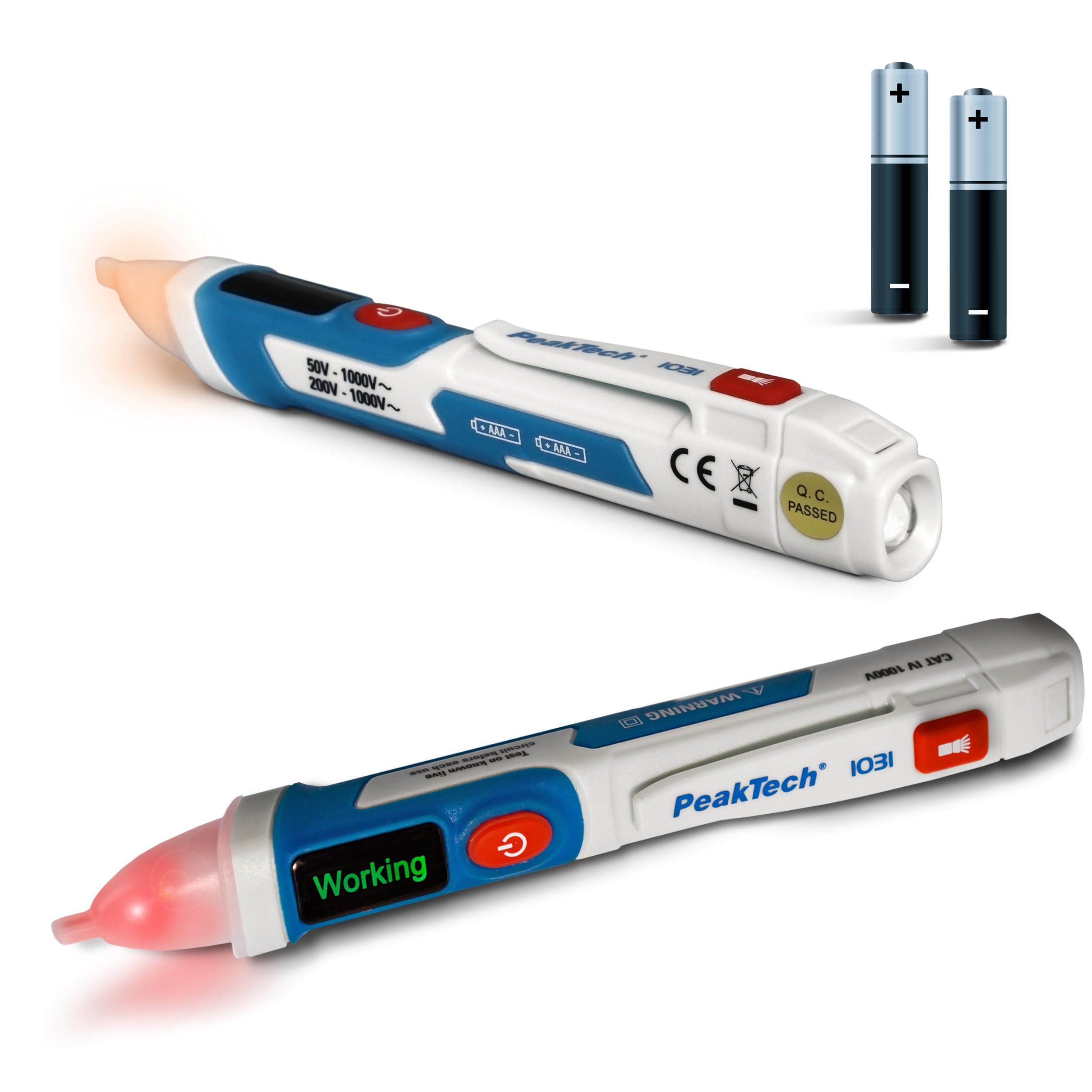 PeakTech P 1031 Contactless AC Voltage Tester with LED Signal Lamp & Vibration 50-1000V AC Operating Range Non-Contact Voltage Tester Current Tester Pen Multimeter - 155x25mm Blue
