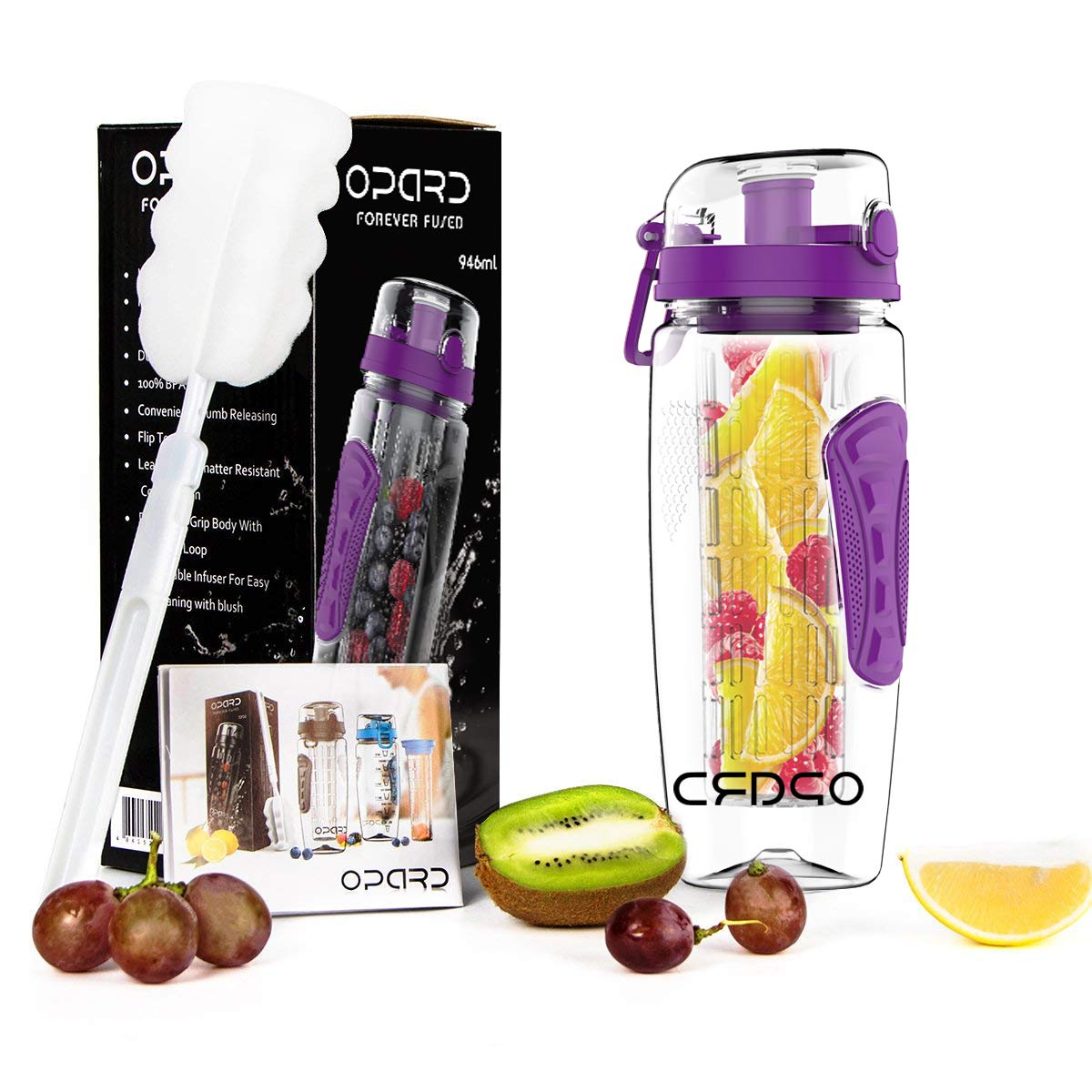Opard Borraccia Sportiva 1L (800 Ml) In Tritan, A Prova Di Perdite, Senza BPA, Con Indicatore Orario