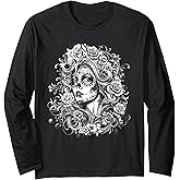 De Los Muertos La Catrina Day of The Dead Sugar Skull Women Long Sleeve T-Shirt