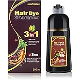 KINGMING Dark Brown Herbal Instant Color Shampoo for Gray Hair Coverage for Women & Men - 3 in 1 Champu Con Tinte Para Canas 500ml