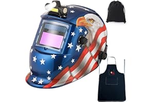WALKEREN WR01B Welding Helmet Auto Darkening with LED Light True Color Solar Powered Welder Hood with Adjustable Shade Range 4/9-13 for Mig Tig Arc Welding Mask (Blue Eagle + Welding Apron)