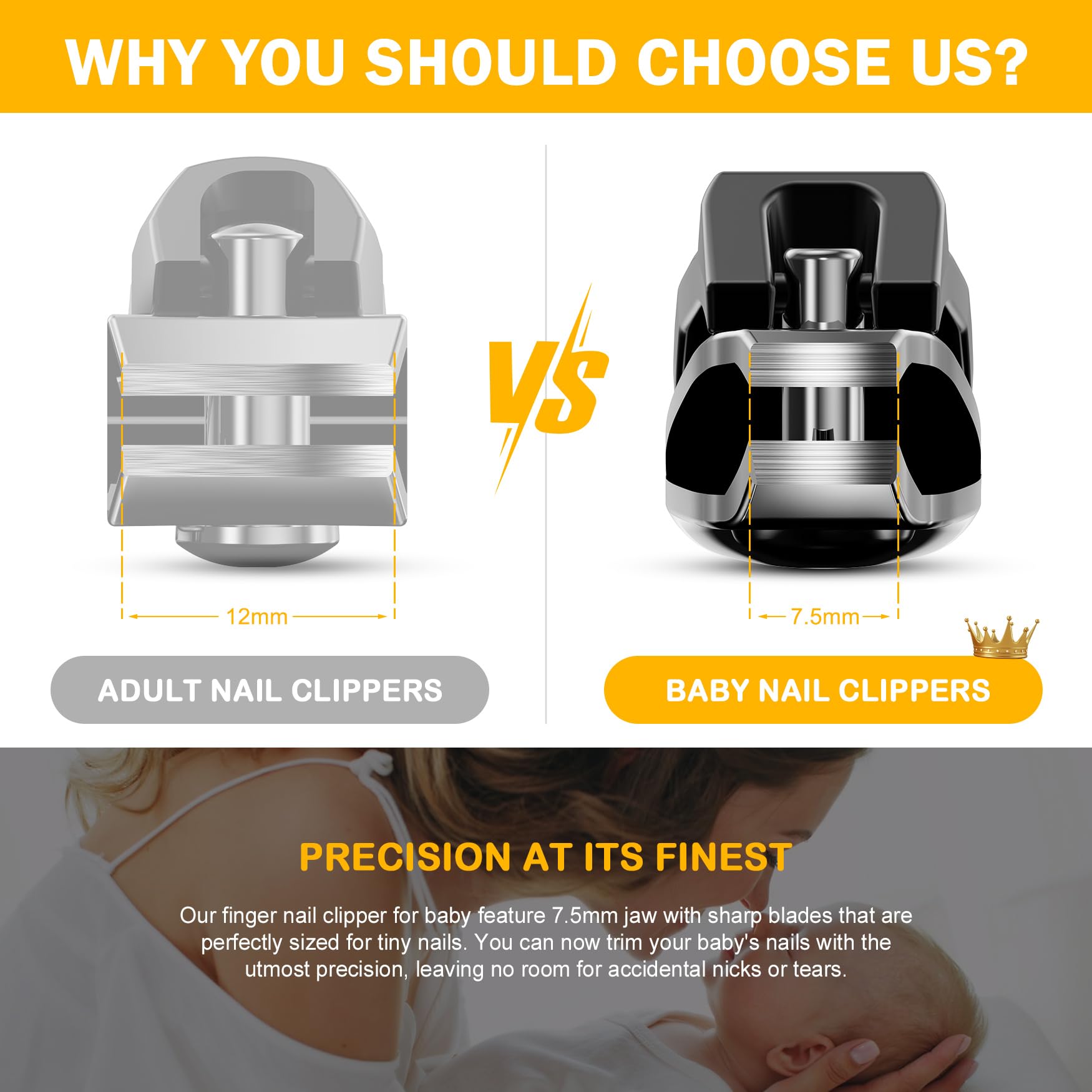 BEZOX Safe Baby Nail Clippers, Small Jaw Kids Nail Clipper Trimmers for Infants, Child and Toddlers, Precision Nail Grooming Tool for Tiny Fingers and Toes - Black