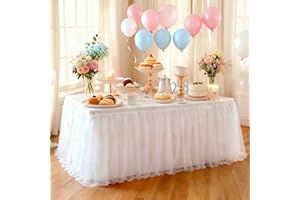 1-Pack White 2-in-1 Tulle Tablecloth for 6-Foot Rectangular Table – Stretch Fitted Table Skirt & Cover for Baby Shower, Brida