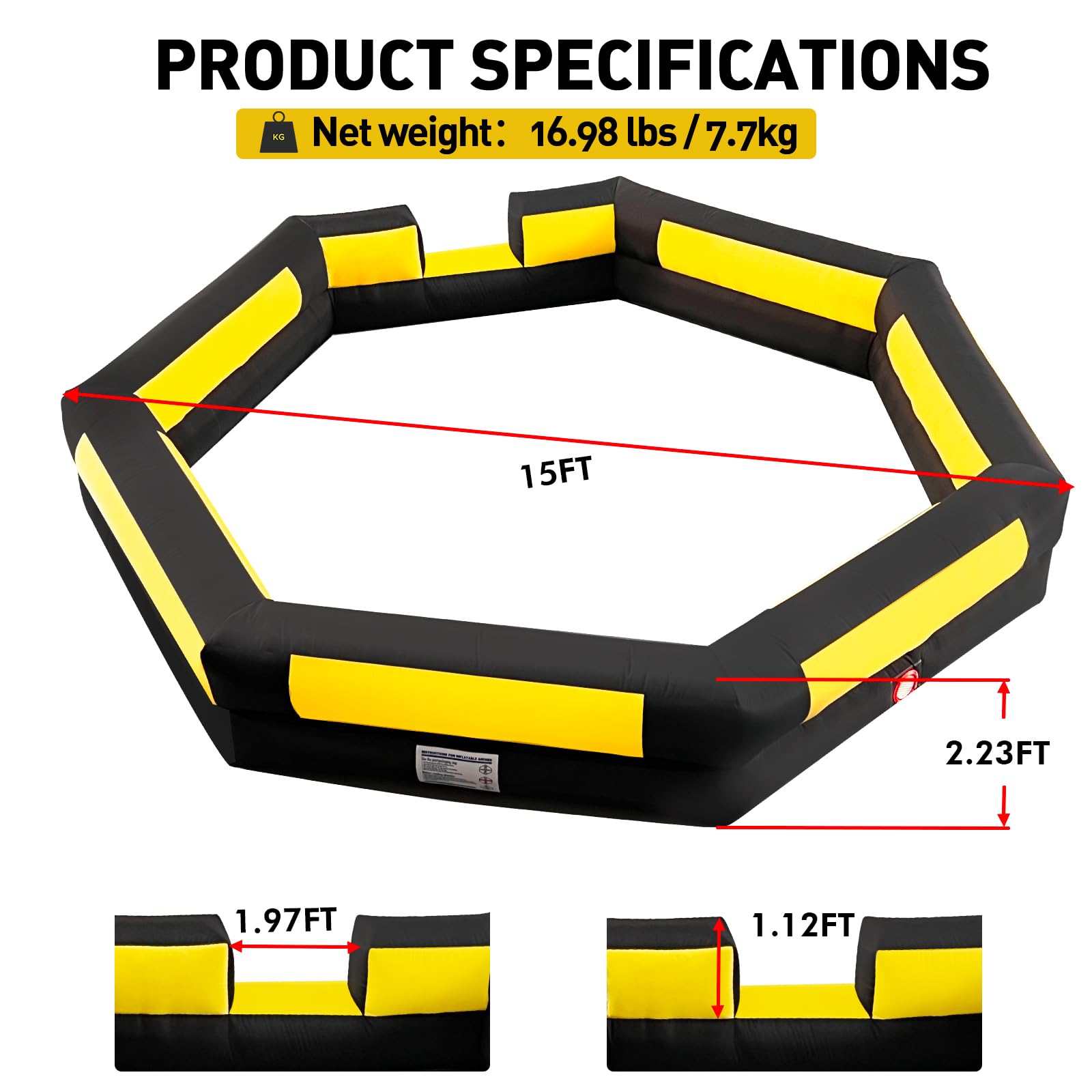WARSUN 15FT Gaga Ball Pit Inflatable with Powerful Blower, Portable Gagaball Court for Indoor Outdoor School Family Activities Inflatable Sport Games
